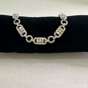 Art Deco Vintage Crown Trifari Sterling Silver Rhinestone Bracelet
